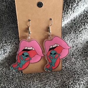 Alien Lounging on Tongue Earrings